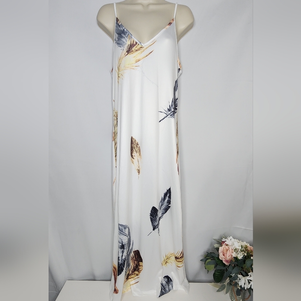 NEW‼️Elegant Feather Print Maxi Summer Dress M - Picture 5 of 10